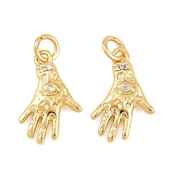 Настоящее золото 18K Латунные микро проложить кубического циркония прелести, рука с оберегами от сглаза, без свинца и без кадмия, стойки покрытие, долговечный, реальный 18 k позолоченный, 14x9x2 мм, Перейти кольцо: 4x0.7 мм, внутренний диаметр: 2.5 мм