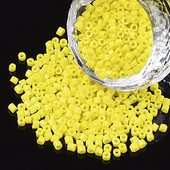 Yellow 8/0 Glass Bugle Beads, Opaque Colours, Yellow, 8/0 2.5~3x2.5mm, Hole: 0.9mm, about 15000pcs/bag