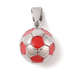 Красный 304 подвески из нержавеющей стали, с эмалью, футбольное очарование, цвет нержавеющей стали, красные, 17.5x15x15 мм, отверстие : 8.5x5 мм