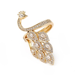 Настоящее золото 18K Регулируемое кольцо с павлином из прозрачного циркония, украшения из латуни для женщин, без свинца и без кадмия, реальный 18 k позолоченный, внутренний диаметр: 17 мм