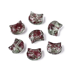 Indian Red Picasso Transparent Glass Beads, Cat, Indian Red, 8~8.5x9.5~10x5.5~6mm, Hole: 1mm, About 750pcs/pound