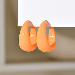 Оранжевый Акриловые серьги-гвоздики в форме буквы С, с пинами из нержавеющей стали , платина, оранжевые, 38x16 мм