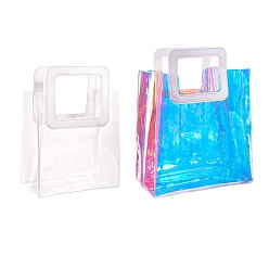 Weiß PVC Laser transparente Tasche, Tragetasche, mit pu ledergriffen, für Geschenk- oder Geschenkverpackungen, Rechteck, weiß, fertiges Produkt: 25.5x18x10 cm, 2 Stück / Set