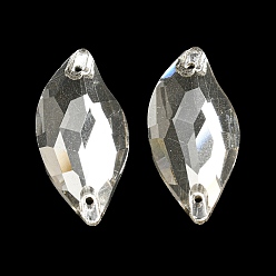 Clear Glass Connector Charms, Faceted Leaf Links, Clear, 30x14x5mm, Hole: 1.2mm