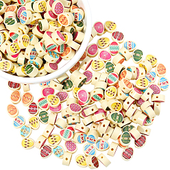 (52) Непрозрачная лаванда 400шт. напечатанные бусины ручной работы из полимерной глины, пасхальные яйца, разноцветные, 10x8x5 мм, отверстие : 1.6 мм