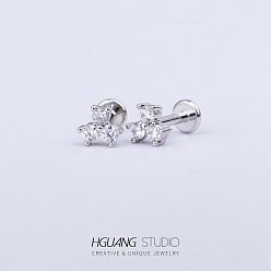 Цветок Серьги-гвоздики из нержавеющей стали с микропаве из прозрачного кубического циркония для женщин и мужчин, плоская серьга сзади, цветок, 6 мм, штифты : 1.2 мм