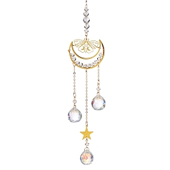 Прозрачный Латунные полые мотыльки и лунные подвесные украшения, Круглые стеклянные подвески с кисточками для украшения сада на открытом воздухе, прозрачные, 395 мм