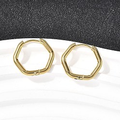 Шестиугольник Серьги из 201 нержавеющей стали, с 316 хирургическими штифтами из нержавеющей стали, ионное покрытие (ip), реальный 18 k позолоченный, шестиугольник, 17x19x2.5 мм