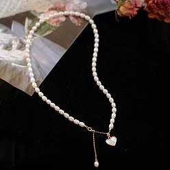 Сердце Модные ожерелья из натурального пресноводного жемчуга и ракушек для женщин, цвет морской раковины, золотые, сердце, 11.81~15.75 дюйм (30~40 см)