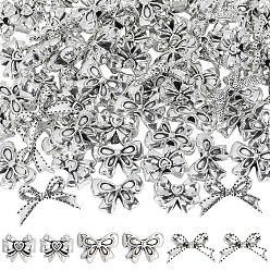 Antique Silver 90Pcs 3 Styles Tibetan Style Alloy Beads, Cadmium Free & Lead Free, Bowknot, Antique Silver, 11x13~18x3~5.5mm, Hole: 1.6~2mm, 30pcs/style 