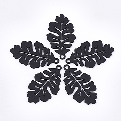 Black Spray Painted Alloy Pendants, Leaf, Black, 33x19x1mm, Hole: 2mm
