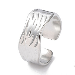 Stainless Steel Color Non-Tarnish 304 Stainless Steel Wave Open Cuff Rings, Stainless Steel Color, Inner Diameter: 17.9mm