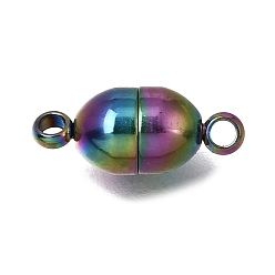 Rainbow Color 304 магнитные застежки из нержавеющей стали с петлями, овальные, Радуга цветов, 12x5 мм, отверстие : 1.4 мм