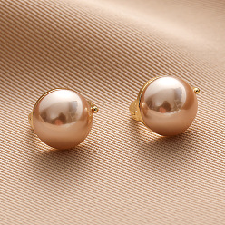 Персиковый Слойка Серьги-кольца из латуни и пластика с жемчугом, полукруглый, золотые, розовые, 14x12 мм