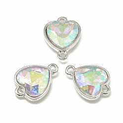 Прозрачный АВ Соединители звеньев сплава стекла, граненые, сердце, платина, ясно AB, 19.5x14x6.5 мм, отверстие : 1.5 мм