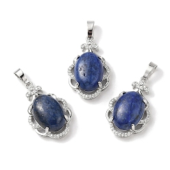 Ляпис-Лазурь Овальные подвески из натурального лазурита, окрашенные в цвет ляпис-лазури, подвески в форме цветка из латуни платинового цвета с микропаве и прозрачным фианитом, долговечный, без свинца и без кадмия, 30x19x10 мм, отверстие : 7.8x5 мм