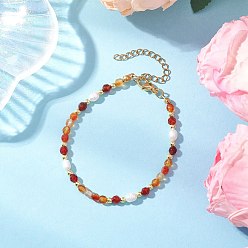 Красный Агат Природные сердолик браслеты из бисера, с натуральным культивированным пресноводным жемчугом и гальваническим немагнитным синтетическим гематитом, граненые, 7-1/4 дюйм (18.5 см)