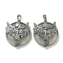 Зеленый Авантюрин Плоские круглые подвески из натурального зеленого авантюрина, стойка с латунными подвесками в виде дракона, античное серебро, без кадмия и без свинца, 38x32x7 мм, отверстие : 8x5 мм