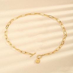 Золотой 304 Женские подвески из нержавеющей стали с прозрачными кубическими циркониями в форме прямоугольника, золотые, 16.54 дюйм (42 см)