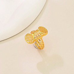 Настоящее золото 18K Геометрические полые латунные регулируемые открытые манжеты для женщин, реальный 18 k позолоченный, внутренний диаметр: 16мм~20мм