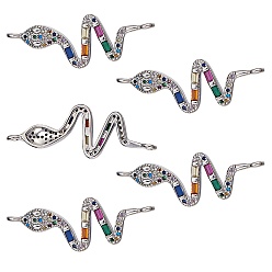 Платина 5 шт. латунные соединители из кубического циркония с микропаве, без кадмия и без свинца, змея, красочный, платина, 35x13x2.5 мм, отверстие : 1.2 мм