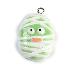 Mummy Подвески из смолы на тему Хэллоуина, с фурнитурой платина железная, мумия, 29x19.5x9 мм, отверстие : 2 мм