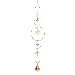 Doré  Attrape-soleil suspendus en fer et verre en forme de lune, Prisme géométrique bohème suspendu, créateur d'arc-en-ciel pour la décoration de fenêtre, or, 660mm