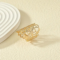 Золотой Кольца для пальцев из сплава с ажурным цветочным узором, золотые, внутренний диаметр: 18 мм