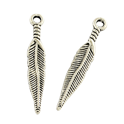 Antique Silver Tibetan Style Alloy Pendants, Cadmium Free & Nickel Free & Lead Free, Leaf, Antique Silver, 29x5x2mm, Hole: 2mm, about 1600pcs/1000g