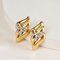 Золотой & Цвет Нержавеющей Стали 304 двухцветные серьги-гвоздики из нержавеющей стали, ромб с бантом, золотые и нержавеющая сталь цвет, 21 мм