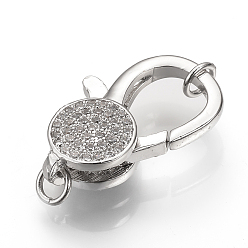 Платина Латунные микро проложить кубического циркония когтя омара застежками, без кадмия и без свинца, платина, 25x15x6 мм, отверстие : 3.5 мм