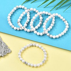 Говлит Натуральный Howlite бисерные браслеты простирания, круглые, 2-1/8 дюйм (55 мм), бусина : 8~9 mm