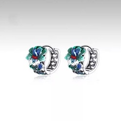 Античное Серебро Серьги-кольца с цветочной эмалью из латуни, античное серебро, 12 мм