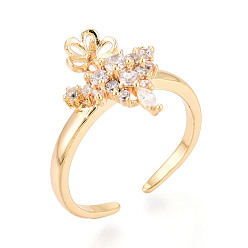 Настоящее золото 18K Оправы для колец-манжет из латуни с микропаве из прозрачного кубического циркония, за половину пробурено бисера, без кадмия, без никеля и без свинца, реальный 18 k позолоченный, штифты : 0.9 мм, 15~15.2 мм, внутренний диаметр: регулируемый