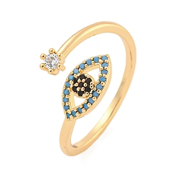 Настоящее золото 18K 304 кольцо-манжета с открытым глазом из нержавеющей стали и кубическим цирконием для женщин, реальный 18 k позолоченный, внутренний диаметр: 18 мм