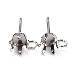 Stainless Steel Color Non-Tarnish 304 Stainless Steel Stud Earring Settings, Prong Earring Settings, with Loop, Flat Round, Stainless Steel Color, Fit for 6mm Rhinestone, 8.5x5.5mm, Hole: 1.8mm, Pin: 0.8mm