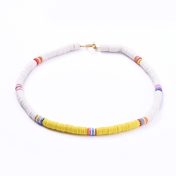 Желтый Колье из бисера ручной работы из полимерной глины хэйши, с проставками из цветочного сплава и застежками из нержавеющей стали 304, желтые, 16.53 дюйм (42 см)