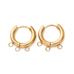 Oro 304 hallazgos de pendientes de aro de acero inoxidable, rondo, con 3-bucles, revestimiento de iones (ip), larga duración plateado, dorado, 17x16x3 mm, agujero: 1.8 mm