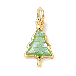 Зеленый лайм Рождественские латунные эмалевые подвески, елочные прелести, с естественной оболочке, долговечный, стойки покрытие, с целью перехода в кольце, реальный 18 k позолоченный, зеленый лайм, 15x9x2.5 мм