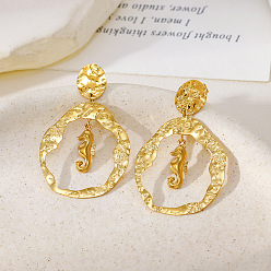 Sea Horse 304 Stainless Steel Stud Dangle Earrings, Golden, Sea Horse, 49x29mm