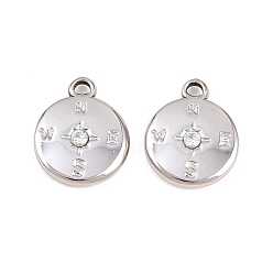 Stainless Steel Color 304 Stainless Steel Rhinestone Pendants, Flat Round/Compass Charms, Stainless Steel Color, 15x12x3mm, Hole: 1.5mm