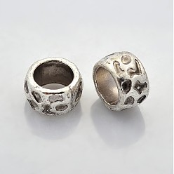 Античное Серебро RONDELLE тибетском стиле шарики сплава, без свинца, без никеля и без кадмия, бусины с большим отверстием, античное серебро, 13x8 мм, отверстие : 10 мм.