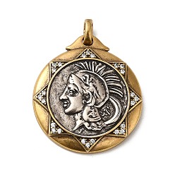 Античный Серебрянный & Античный Золотой Латунь с кубическим цирконием подвеской, долговечный, без кадмия и без свинца, плоские круглые с человека, старинное серебро и античный золотой, 29.5x26.5x4 мм, отверстие : 4.5x3 мм