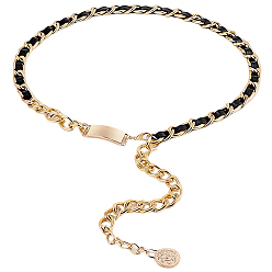 Золотой 1Черные витые цепи на талию из искусственной кожи и сплава для женщин, золотые, 1050 мм