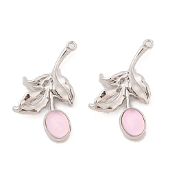 Бледно-Розовый Подвески из сплава и смолы, , платина, розовый жемчуг, 30x17x5 мм, отверстие : 1.4 мм