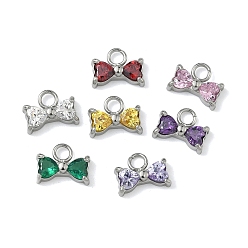 Нержавеющая Сталь Цвет 304 подвески из нержавеющей стали, бантом прелести, с кубического циркония, цвет нержавеющей стали, 8x10.5x3.5 мм, отверстие : 2.5 мм