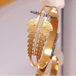 Лист 304 микропроцессор из нержавеющей стали, кубический цирконий, широкие браслеты для женщин, реальный 18 k позолоченный, лист, внутренний диаметр: 2-1/4 дюйм (5.8 см)