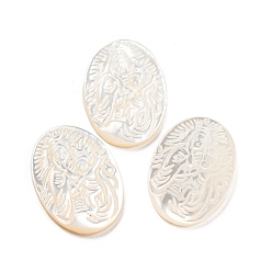 Blanc Cabochons de coquillages naturels de religion, ovale avec vierge marie gravée, blanc, 19x14x3mm