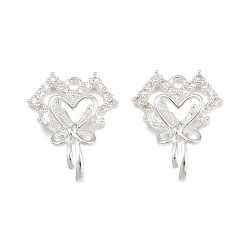 Прозрачный Латунные микро проложить кубического циркония подвески, сердце, 925 серебро покрытием, прозрачные, 18.5x15x4 мм, отверстие : 1.4 мм