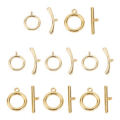 Настоящее золото 14K 10шт. 2 стили латунные застежки-тоглы, долговечный, кольцо, реальный 14 k позолоченный, Кольцо: 13~16.5x10.5~13.5x1.5~2 mm, бар: 19~19.5x5~7.5x3~3.5 mm, отверстие : 1.2~1.8 мм, 5 шт / стиль